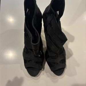 Black mess cut out Sandals peep toe loeffler Randall suede leather size10 Italy